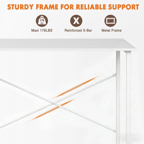 Sweetcrispy Computer Small Desk, 32 Inch Office Writing Work Study Student Home Bedroom Table with Metal Frame Wooden Tabletop No Wheels - White Wood