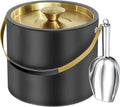 3.2L/3.4QT Modern Insulated Ice Bucket with Silicone Lid, Scoop, Strainer, Double Wall Stainless Steel Ice Bucket for Parties & Cocktail Bar,Ideal for Gift(Black)