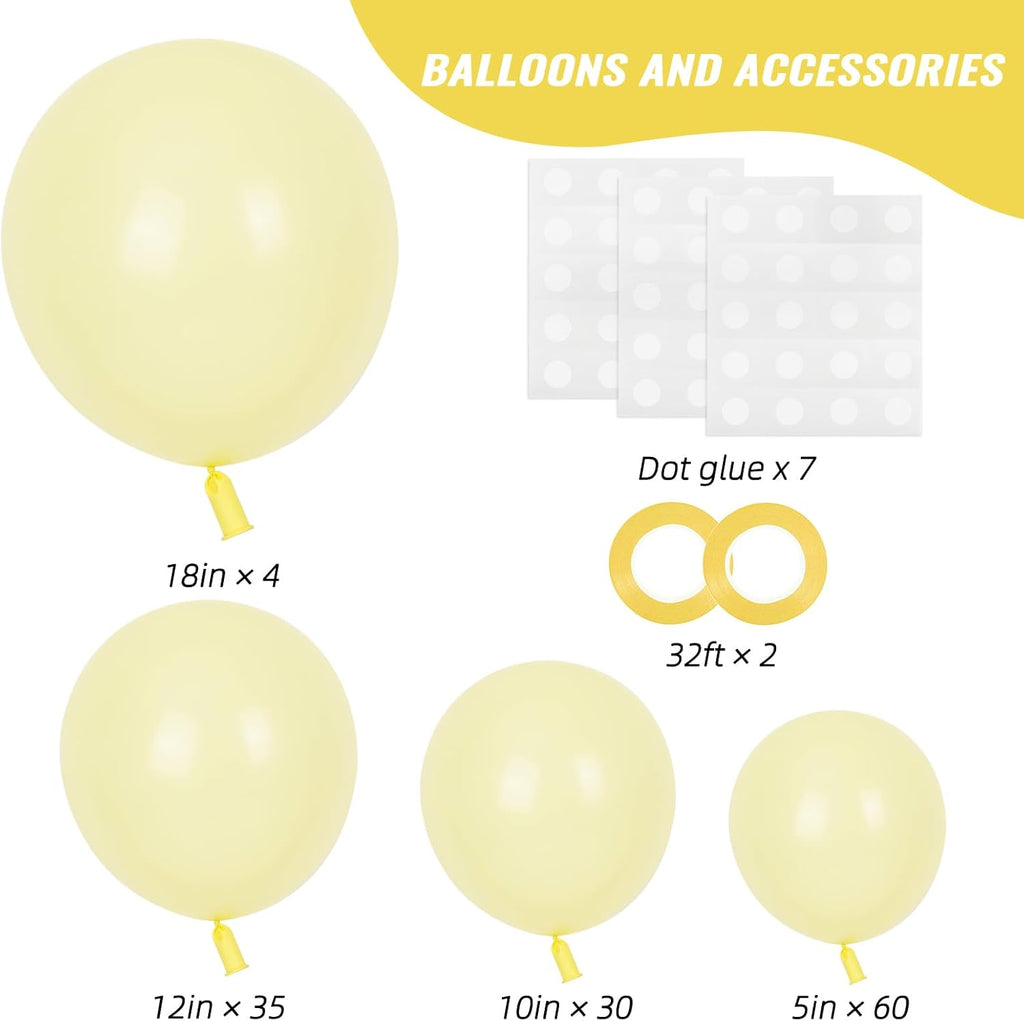 RUBFAC Pastel Yellow Balloons - 129pcs in Various Sizes for Birthday, Wedding & Baby Shower Decor