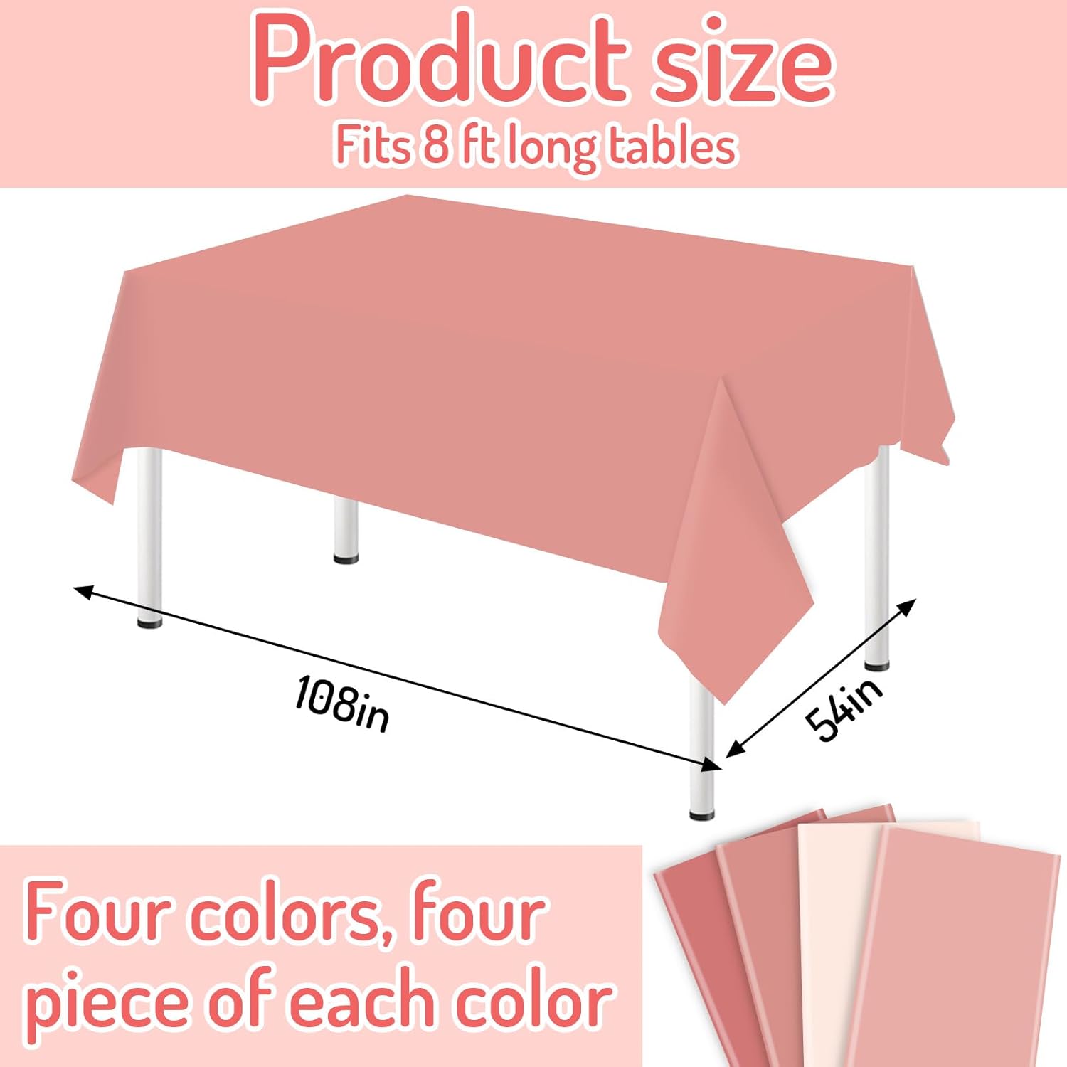 Whaline 16Pcs Pink Plastic Tablecloth Set - Waterproof Rectangle Table Covers for Parties | 54 x 108 Inch