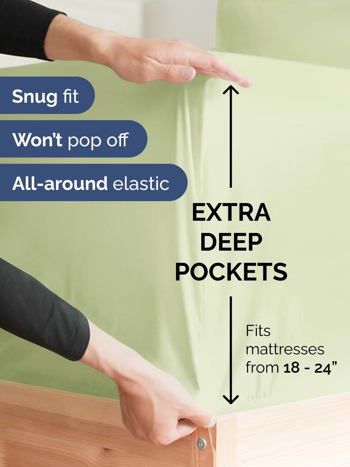 Skiennix Extra Deep Cal King Sheet Set | 6-Piece Breathable Cooling Bedding - Soft, Wrinkle-Free Light Sage