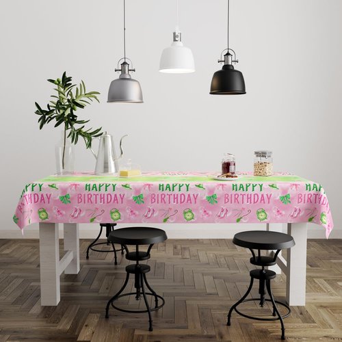 ASLERMURE 3pcs Pink and Green Bow Tablecloth, 54 x 108 inch Bow Party Supplies Decorations, Bow Disposable Table Cover for Wedding Engagement Bridal Birthday Decorations, Girls Birthday Party Supplies