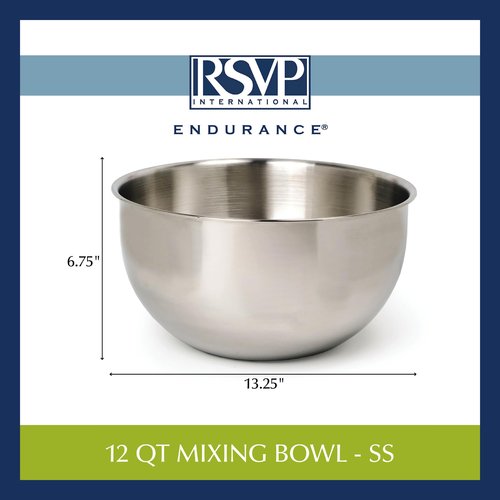 RSVP International Endurance Stainless Steel Mixing Bowls, 12 Quart
