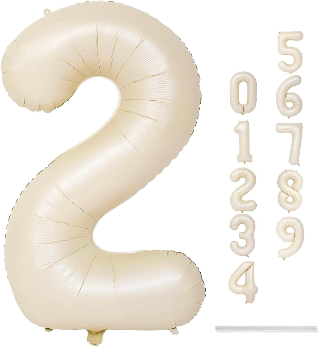 Skiennix 40-Inch Giant Helium Foil Number Balloons | Beige 2nd Birthday Decorations for All Ages