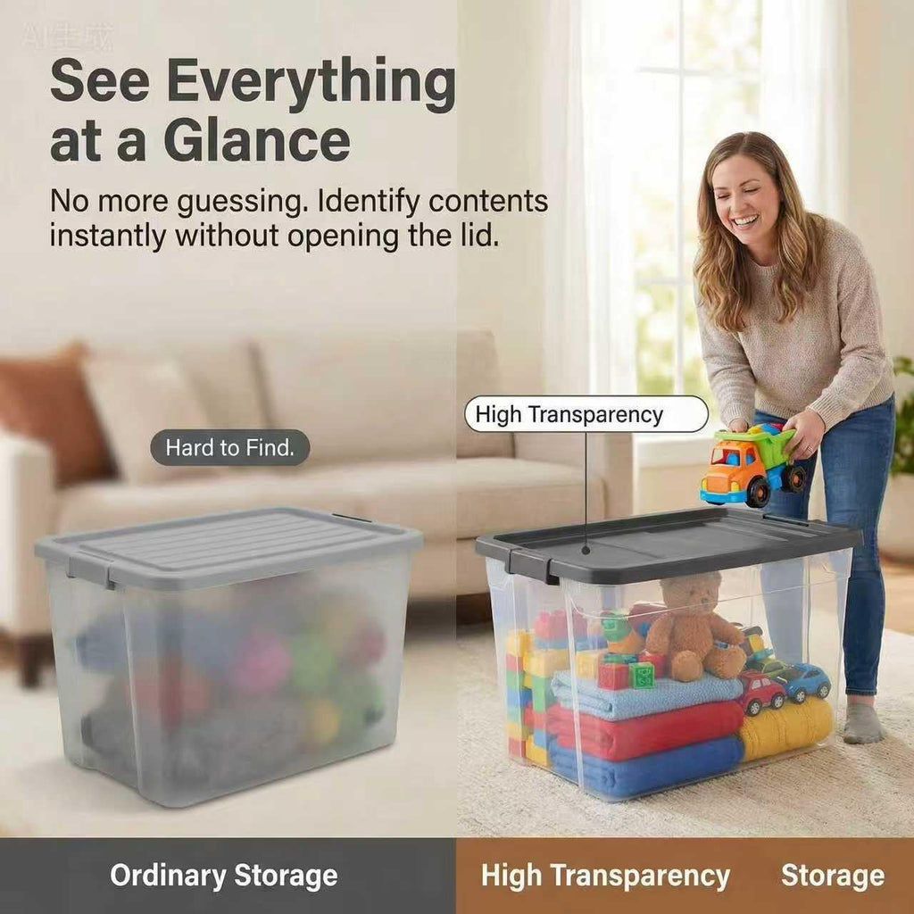 Skiennix 76 Quart Clear Plastic Storage Bins - Durable Latch Lid Containers for Office & Garage Organization