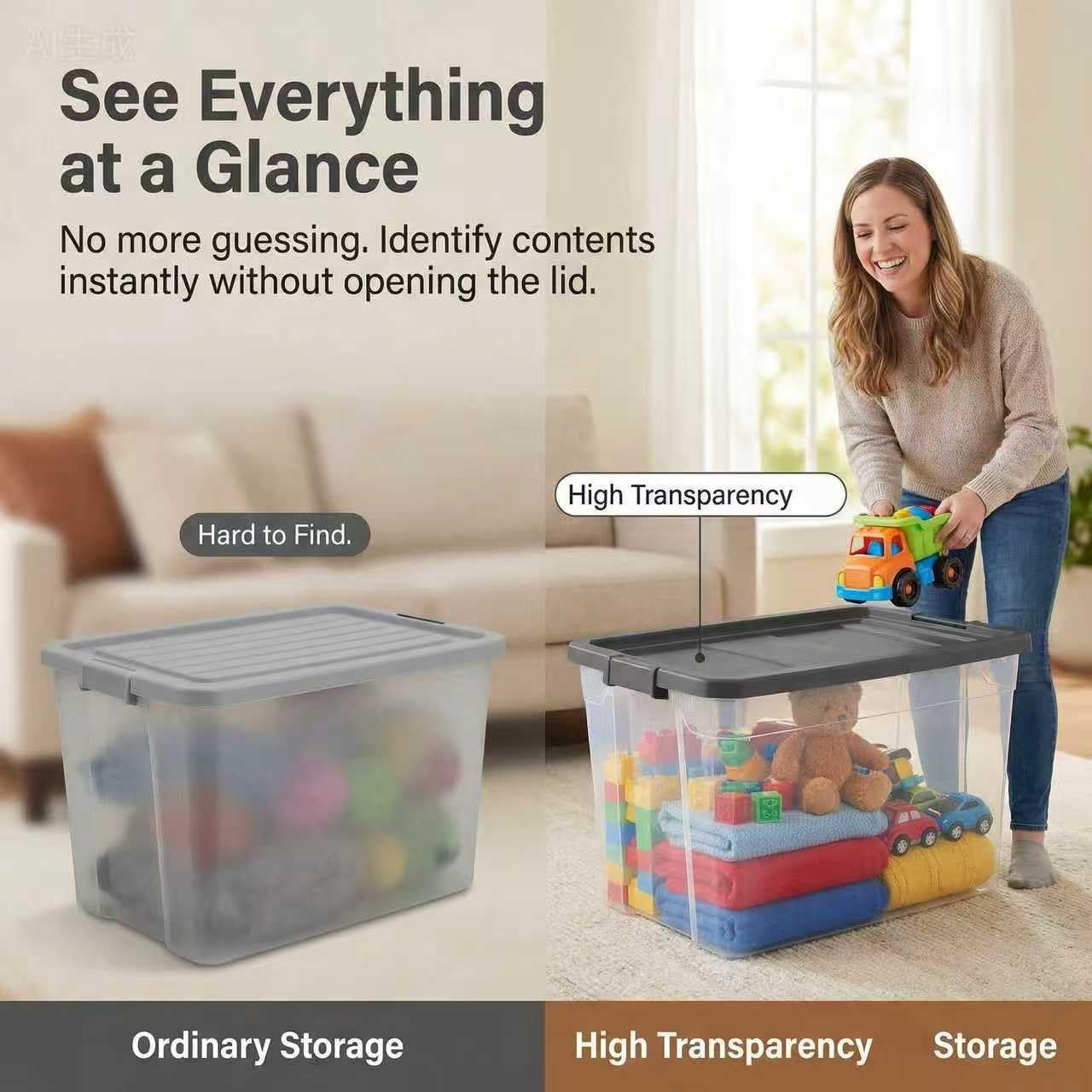 Skiennix 76 Quart Clear Plastic Storage Bins - Durable Latch Lid Containers for Office & Garage Organization