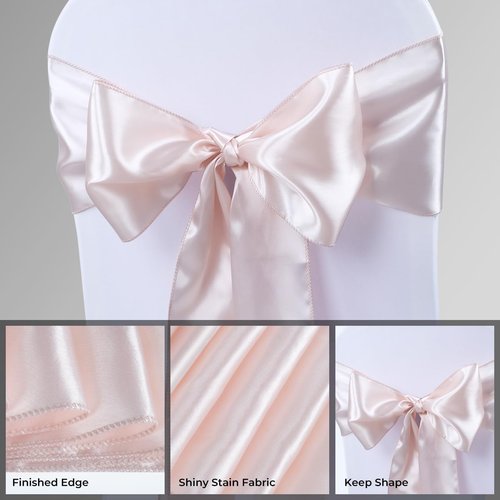 Babenest Satin Chair Sashes - Upgraded 30 Pcs Chair Ribbons & Bows for Weddings & Events | Champagne