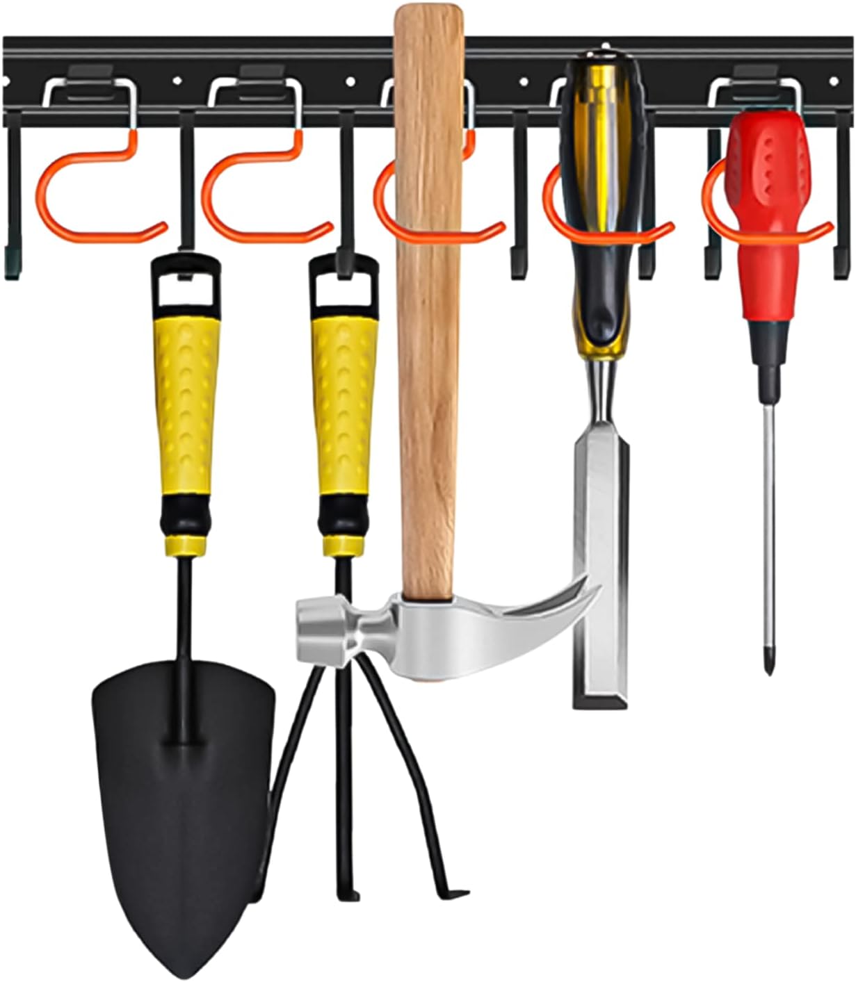 TVKB 17'' Adjustable Metal Garden Tool Organizer - Heavy Duty Wall Mount Storage with Hooks