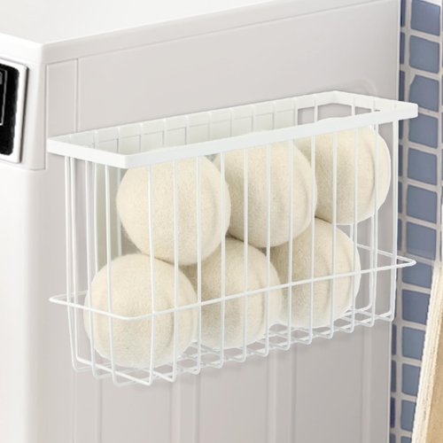 Hlimior Magnetic Dryer Ball Holder for Laundry Room Dryer Ball Organization, Magnetic Lint Bin for Laundry Room Wool Dryer Ball Organizer, Iron Dryer Ball Container for Laundry Room Storage（White）
