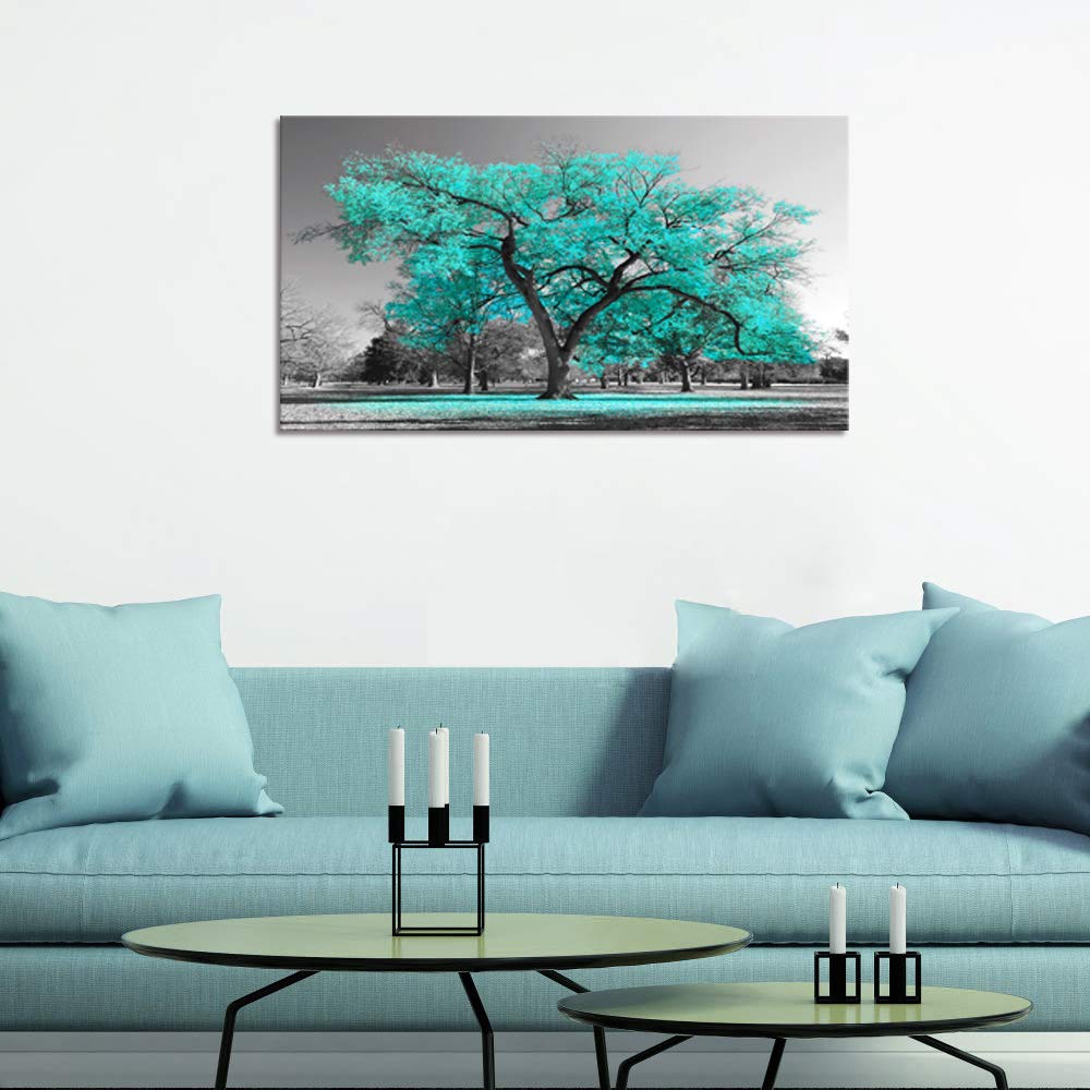 Visual Art Decor Teal Tree Canvas Wall Art Turquoise Wall Decor Canvas Prints, Framed Artwork for Living Room Bedroom Decoration 20inx36in