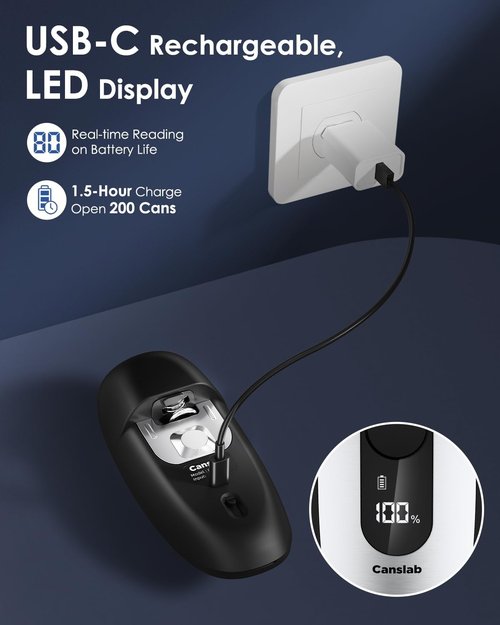 Canslab IRON Rechargeable Electric Can Opener - Hands-Free Operation, Smart Auto Stop & LED Battery Indicator