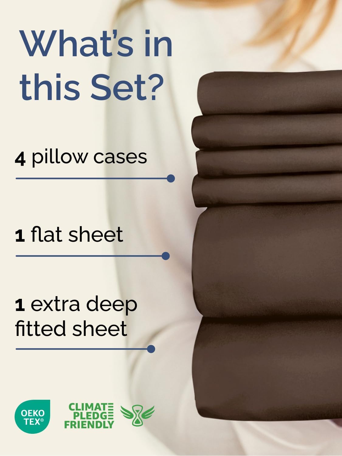 Skiennix Extra Deep Queen Sheet Set - 6 Piece Breathable Cooling Bedding - Soft, Wrinkle-Free Brown