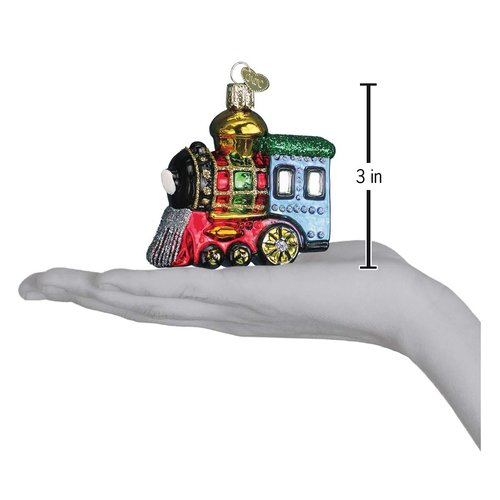 Old World Christmas Small Locomotive Glass Blown Ornament for Christmas Tree, Handcrafted Holiday Decoration, Transportation Collection