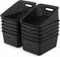 WYT Plastic Small Shelf Storage Baskets - 12-Pack Weave Design for Organizing | Black