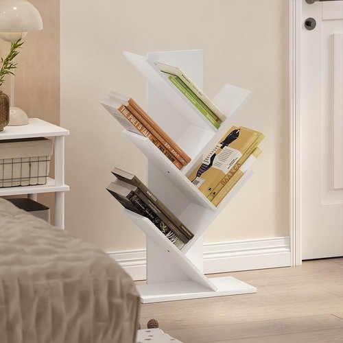 Furinno 5-Tier Tree Bookshelf - Stylish Angled Open Shelf for Room Decor | White, 8.4 x 15.7 x 30.3