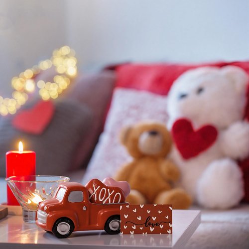Smile Figurines Set of 3 - Sweet Valentine's Day Gifts for Him Her, Truck Heart Love Card, Indoor Decor Mantle Centerpieces and Tabletop Display