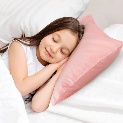 Babebay Toddler Pillow - Soft 13x18 Inch Machine Washable Pillow with Cotton Case | Pink, Ages 2-5