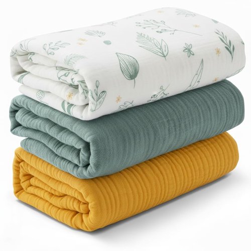 Muslin Swaddle Blankets for Newborn, 3 Pack Soft 100% Cotton Baby Receiving Blanket, Swaddle Wrap Burp Clothes, Large 43 x 35 inches, Oeko-TEX Certified