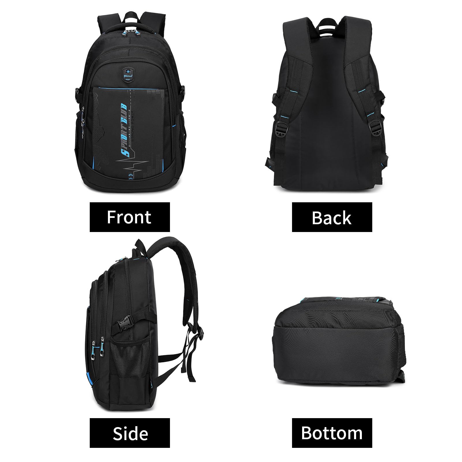 goldwheat School Backpack For Teen Boys, Lightweight Water-Resistant Boys Bookbag With Computer Compartment Fits 15.6" Laptop