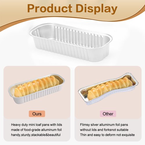 OBXMLFY Mini Cake Pans with Lids and Spoons 200 Pack, Mini Loaf Pans with lids 6.8oz, Small Disposable Aluminum Foil Loaf Pans, Rectangular Baking Container for Party, Picnics and Birthday (White)