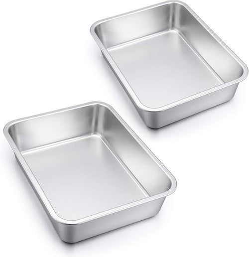 E-far Lasagna Pan Set - Deep Stainless Steel Baking Pans, 12.75 x 10 x 3.2 Inches, Non-Toxic & Dishwasher Safe