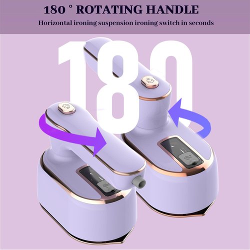 Portable Steam Iron，970W Dry Wet Dual Ironing Steam Hanging Ironing Machine，20S Rapid Preheating Large Water Tank Iron with Ergonomic Handle, Suitable for Home, Travel, Dormitory & Office (Purple)