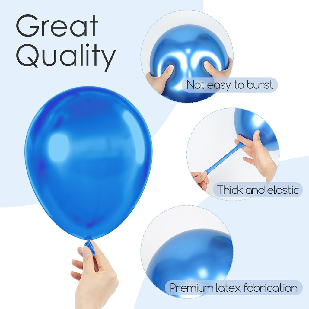 Skiennix Metallic Blue Balloons - 120-Piece Set in Various Sizes for Graduation, Baby Shower & Wedding Decor