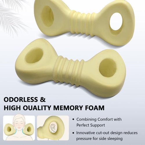 Mixiniso Cervical Neck Pillows for Tension Muscle Relief, Neck Roll Pillow for Side Sleepers, Camping & Travel Neck Support Memory Foam Pillow, Cervical Traction Device with Storage Bag