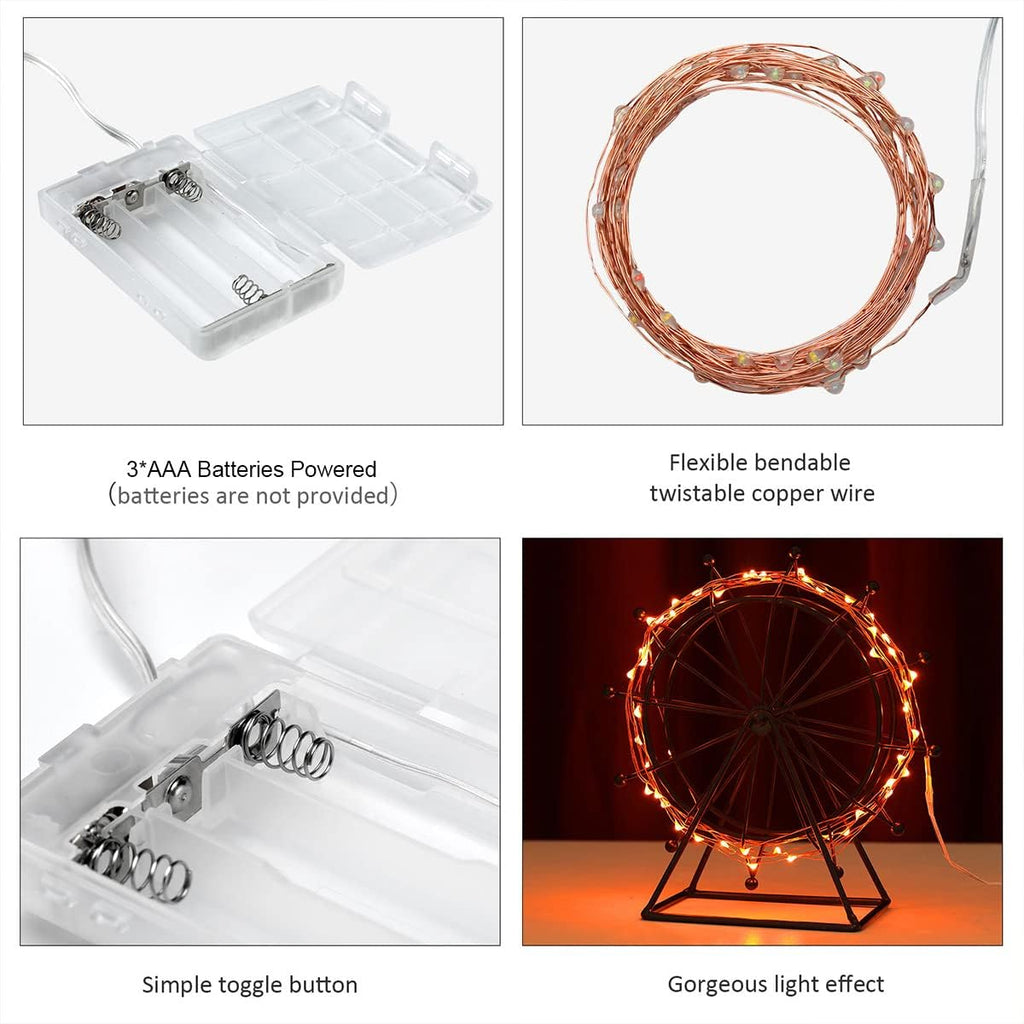 Ariceleo Mini Halloween Fairy Lights - Battery Operated Copper Wire String Lights | 5m/16ft Orange for Bedroom & Party Decor