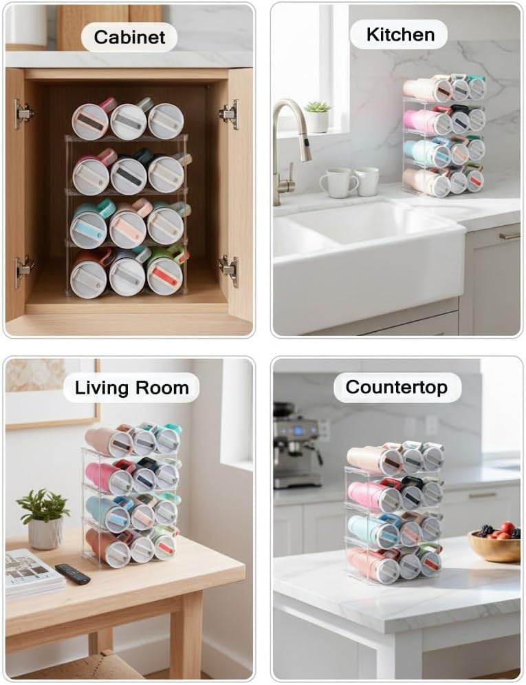Stanley Water Bottle Organizer - Stackable Rack for 40 oz Tumblers | Clear Kitchen Storage, 4 Pack