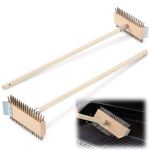 Kritkin 2 Pcs Stainless Steel Grill Brushes, Grill Scraper with 30'' Long Wooden Handle Commercial Oven Charbroiler Cleaning Brush for Outdoor Kitchens BBQ Restaurants