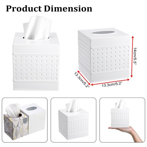 Metal Tissue Box Cover Square, Hand Hammered Tissue Box Holder, Classic White Tissue Box Cover Napkin Dispenser Accessories for Bathroom, Countertops, Dressers, Night Stand, Parlors and Office