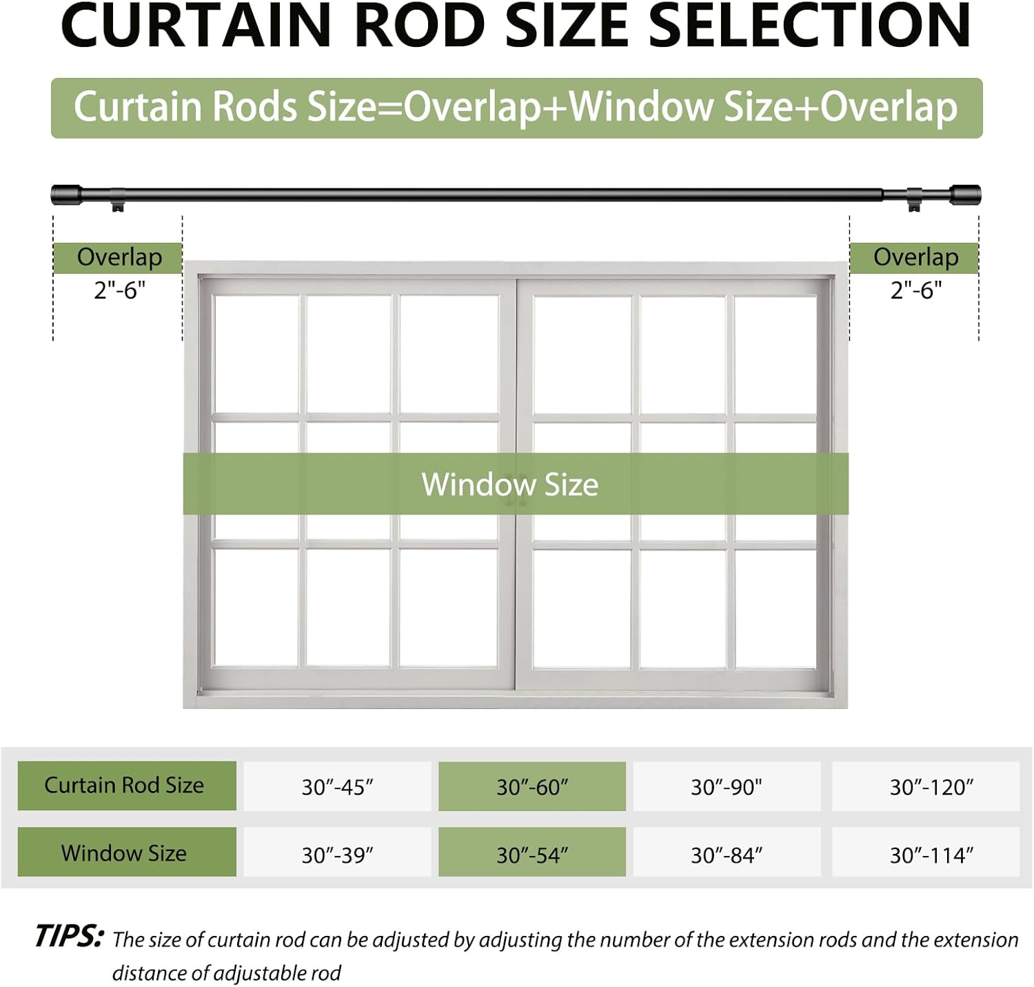 Regine Switzerland Adjustable Black Curtain Rods - 30-60 Inch for 30-54 Inch Windows | 2 Pack