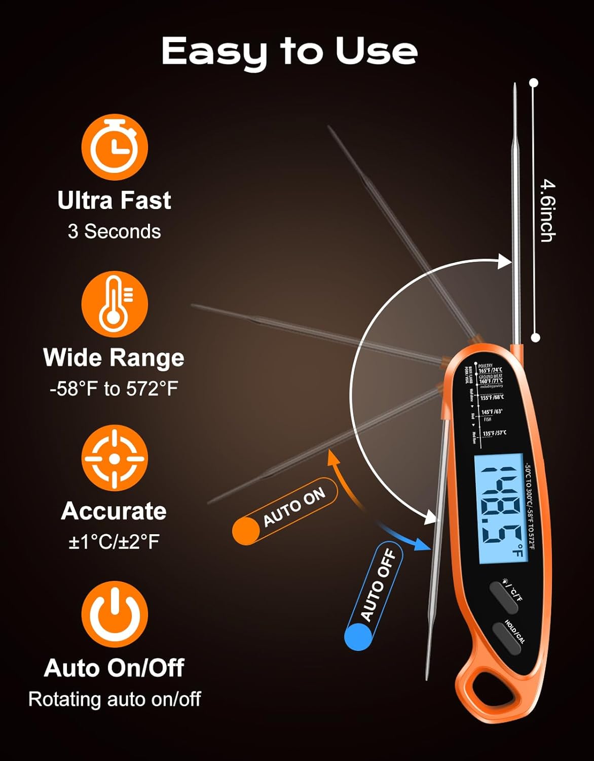 Skiennix Digital Meat Thermometer - Dual Probe with Large Backlit Display for Accurate Cooking