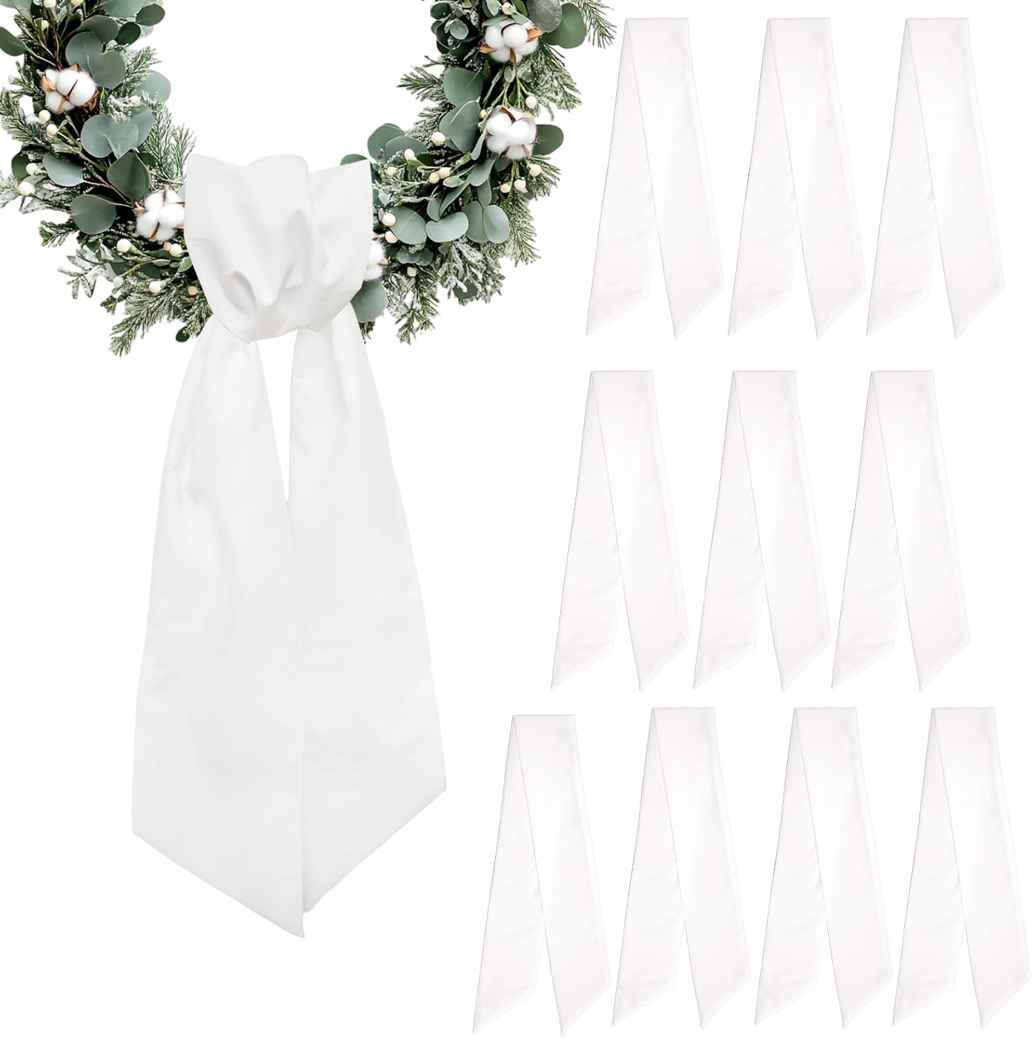 Regine Switzerland Christmas Wreath Sash - 10-Piece Winter White Cotton Ribbon Bow for Door Decor