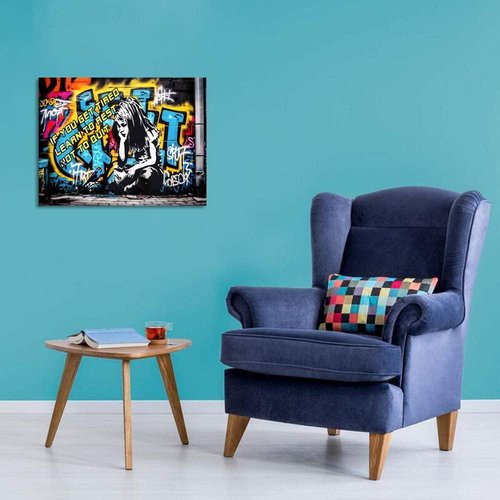 Banksy Graffiti Canvas Wall Art - Colorful Framed Street Art Poster for Living Room | 12x16 Inch Ready to Hang