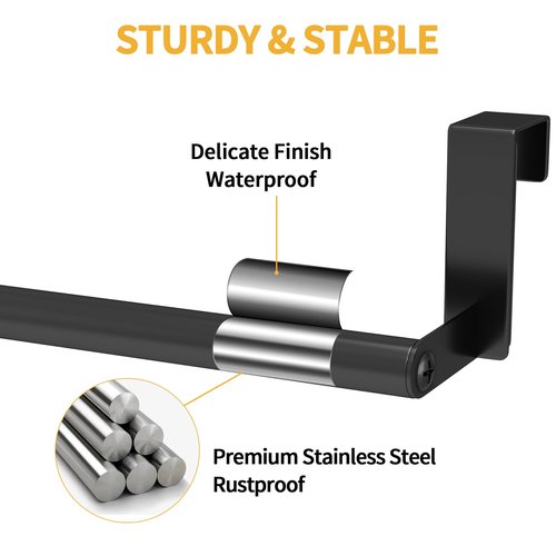 STWWO Over The Door Towel Rack, Kitchen Towel Holder Over Cabinet Door Towel Bar Stainless Steel for Cupboard for Kitchen Dish Towel Holder Hanger, 2 Pack (Black)