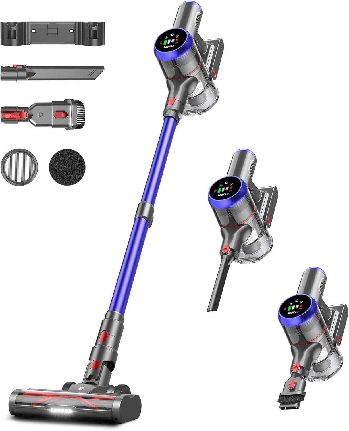 Skiennix Cordless Vacuum Cleaner - 550W Powerful Suction, 65 Mins Runtime, LED Display, Anti-Tangle Brush