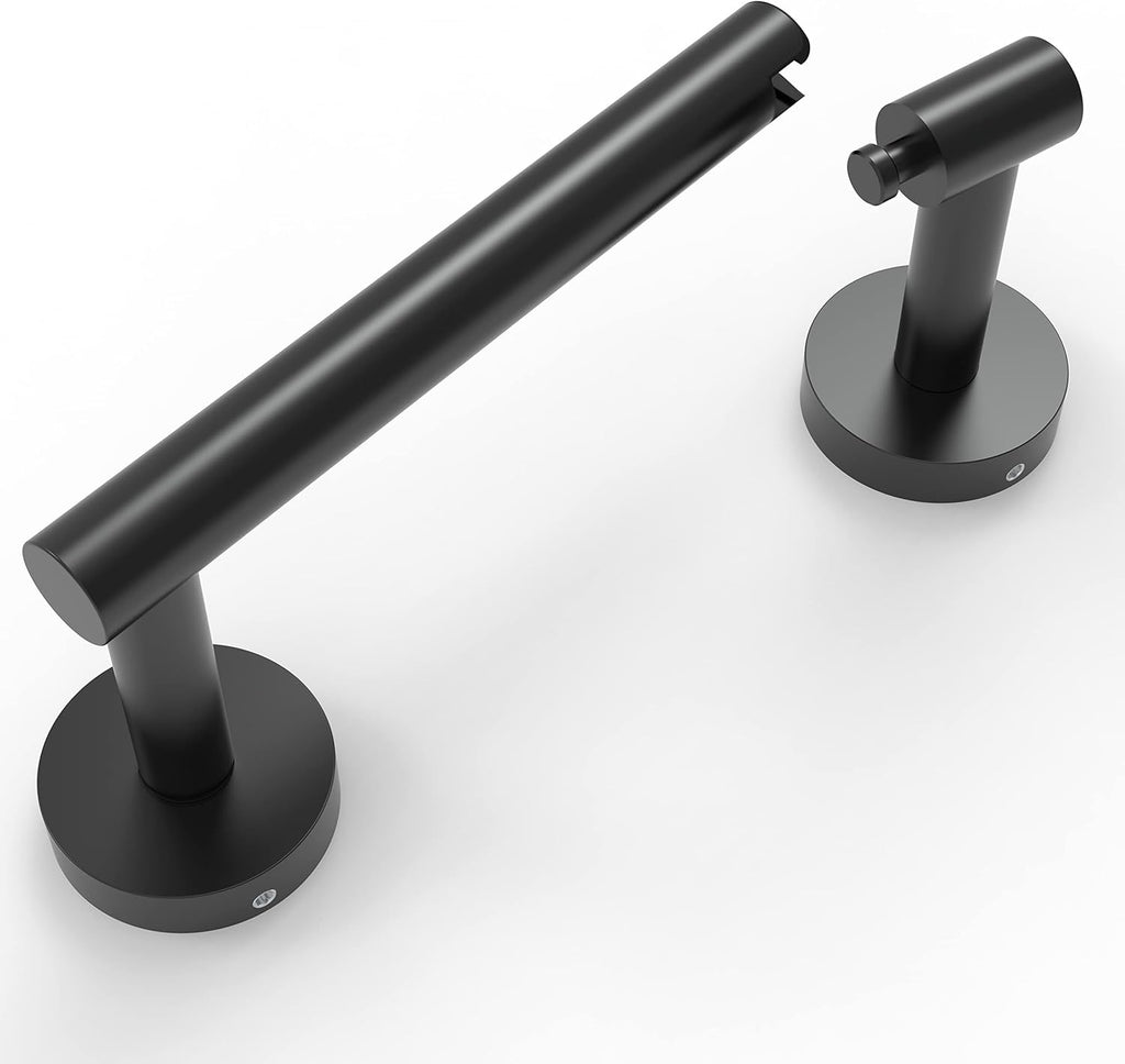 Ruacq Toilet Paper Holder - Matte Black Double Post Design | Pivoting Round Tissue Roll Holder - SUS 304 Stainless Steel