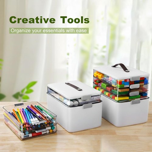 MOPALL 4-Tier Medicine Organizer - Portable Storage Box with Lid & Leather Handle | Home Office & Craft Organization