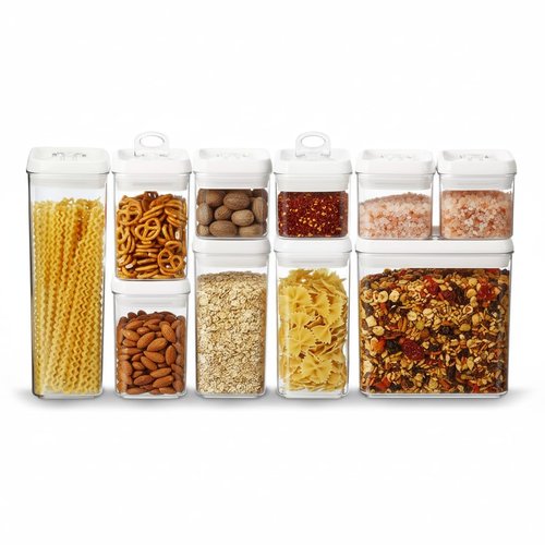 Felli Flip Tite Storage Container with 4 Inch Lid SQUARE & RECTANGLE, Air Tight Ring Seal Top Clear Acrylic Canister Jar, Spice Pasta Cereal Snack Pantry Organizer, Gift Set for Women (10pk, Variety)