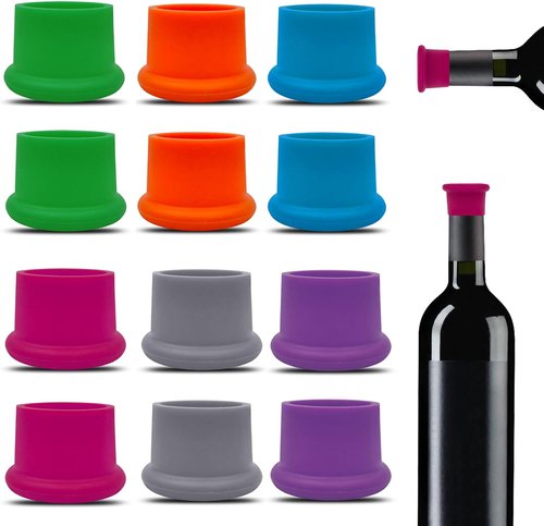 12 Pcs Colorful Wine Stoppers, Reusable Silicone Wine Corks,Champagne Stoppers,Beverages Beer Bottle Caps,Wine Bottle Stoppers for Glass Bottles, Keep Wine Fresh