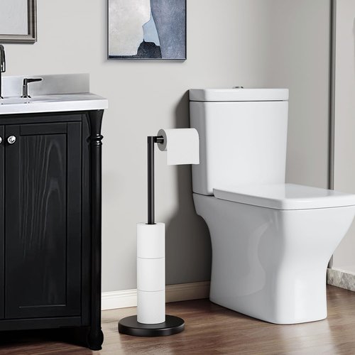 Matte Black Toilet Paper Holder Stand - Free Standing Stainless Steel Design | Holds 4 Rolls, 22.2" H