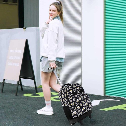 AGSDON Rolling Backpack for Girls, Women Roller Wheels Bookbag, Laptop Daisy Wheeled School Bag with Wheels for Teens