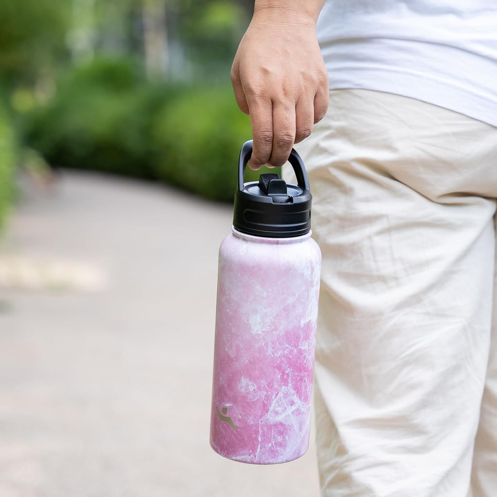 Skiennix 40oz Insulated Stainless Steel Water Bottle - Marble Blossom | 3 Versatile Lids Included