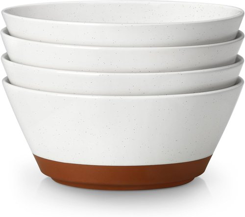 MALACASA Ceramic Soup Bowls Set of 4 - 36oz Speckled Deep Bowls for Ramen, Cereal & More | Microwave & Dishwasher Safe
