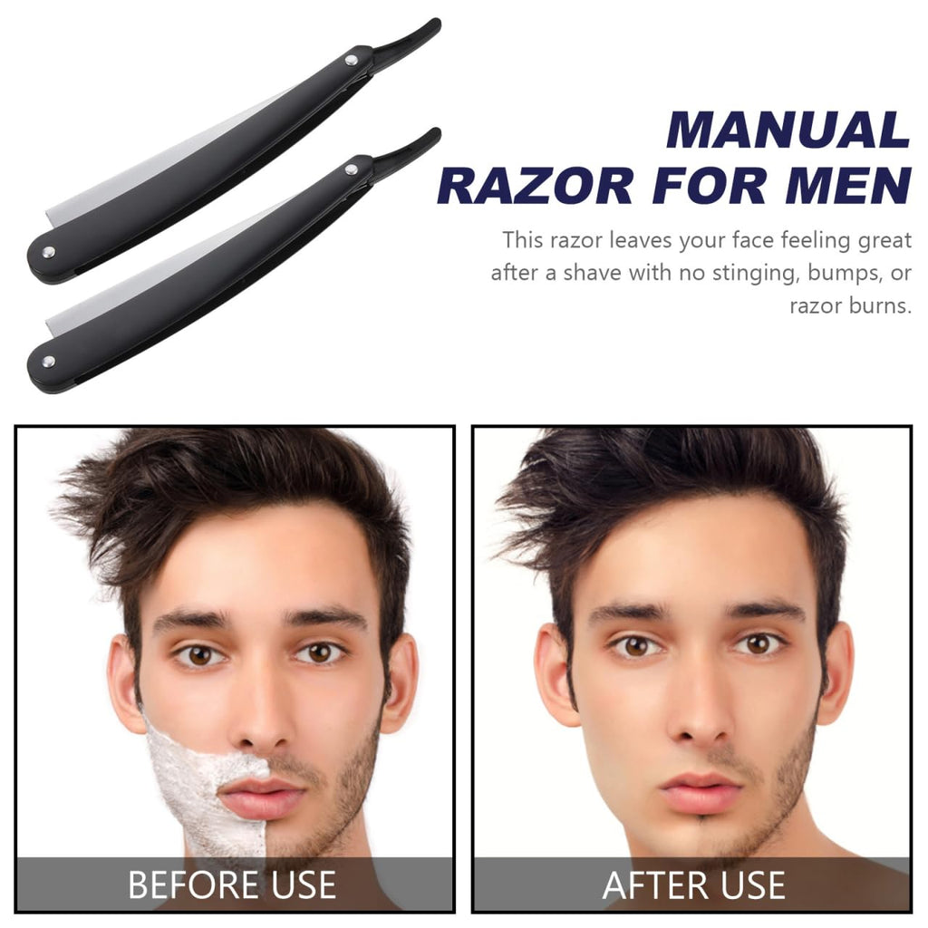 Uonlytech Manual Straight Edge Razor - Portable Black Barber Blade for Precise Shaving & Beard Styling