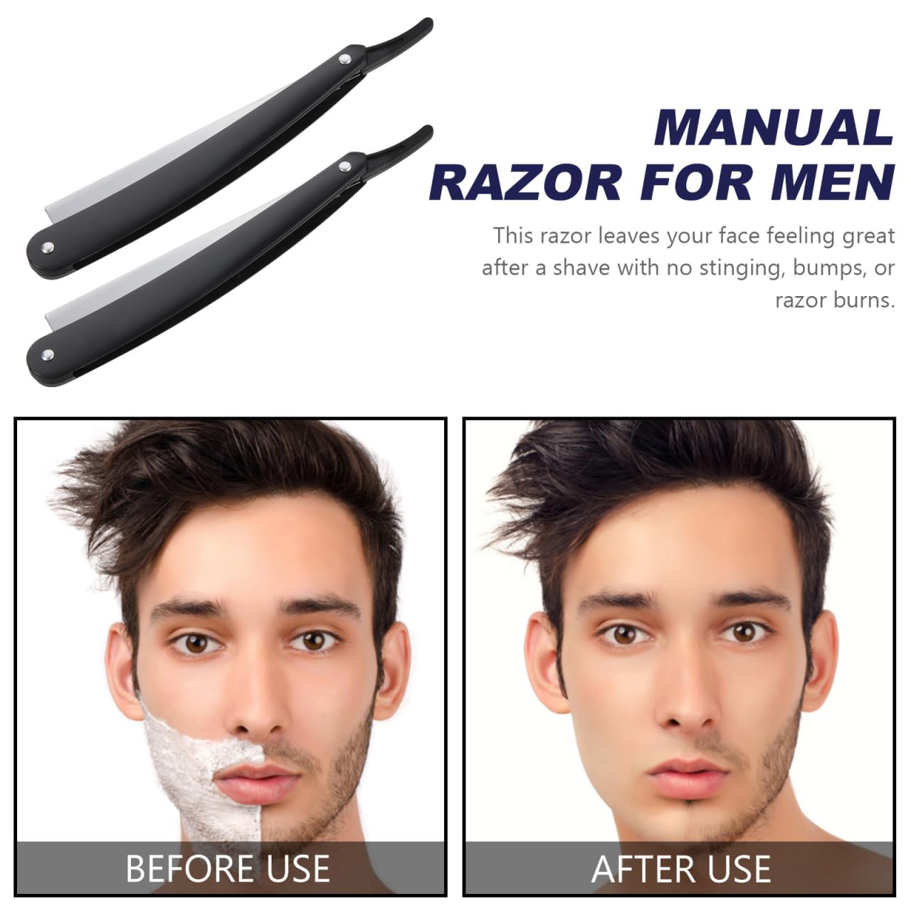 Uonlytech Manual Straight Edge Razor - Portable Black Barber Blade for Precise Shaving & Beard Styling