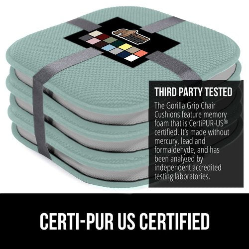 GORILLA GRIP Slip Resistant Chair Cushions, No Ties Required, Memory Foam Pads for Dining Room Kitchen Table Office Rocking Chairs, Plush Seat Cover Cushion Pad, Home Decor, Set of 4 16x16, Sea Blue
