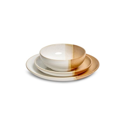 Sango 12 Pieces Stoneware Dinnerware Set, Glossy Caramel & Cream Dishes for 4, Premium Plates and Bowls Sets, Chip & Scratch Resistant, Ceramic Kitchen Dish Set, Microwave & Dishwasher Safe, Phoebe
